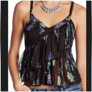 Free People Melbourne black floral tank. Size: XS. Great shape 🌼